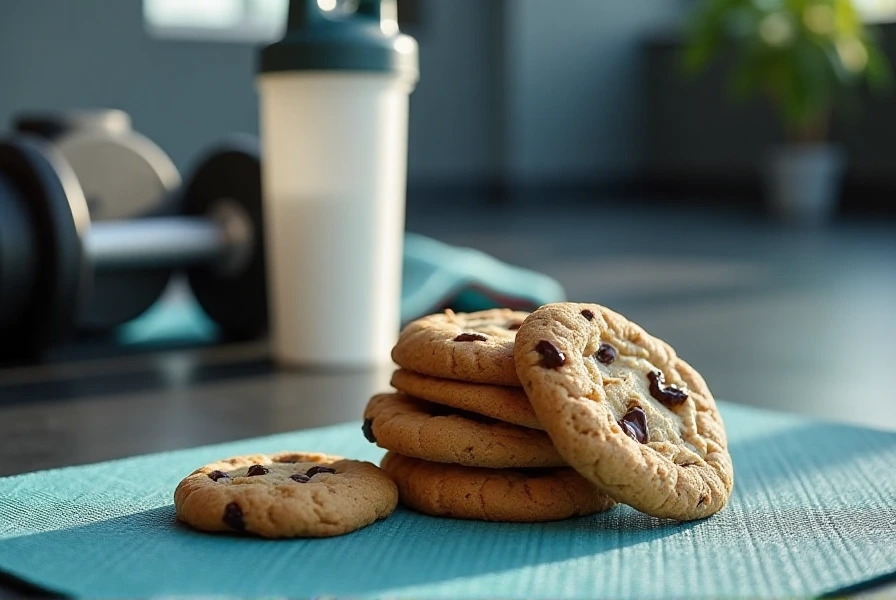 Protein cookies with workout gear in the background
