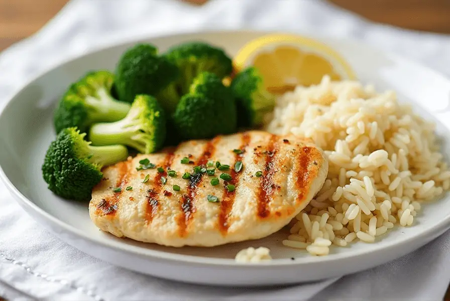 Raw chicken breast being sliced horizontally on a wooden cutting board.