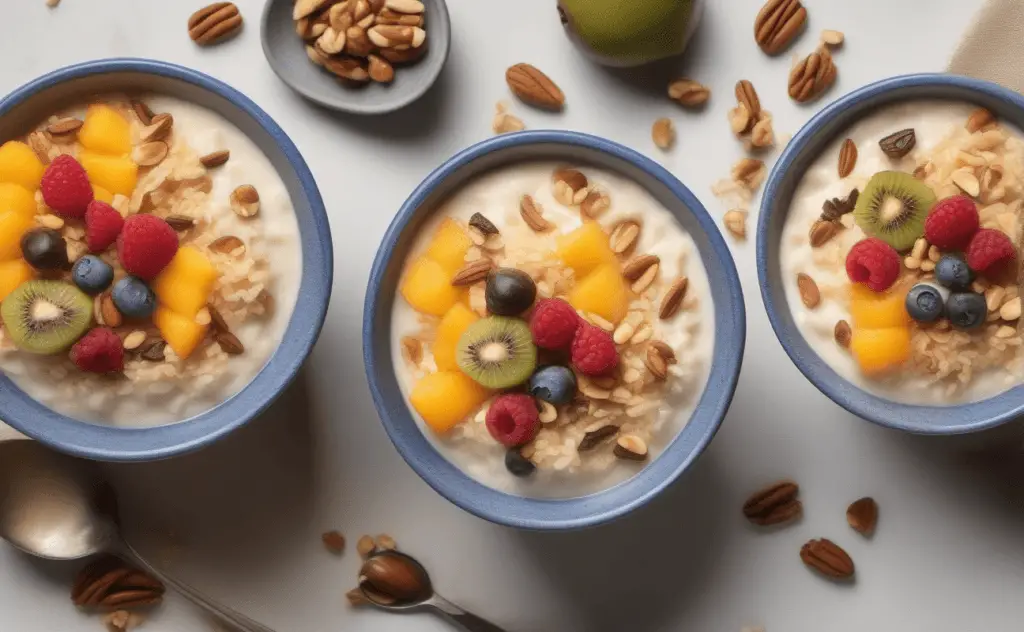 Three variations of arroz con leche with creative toppings.