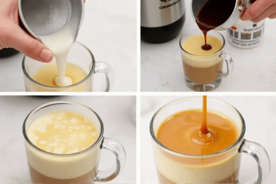Step-by-step preparation of a caramel macchiato