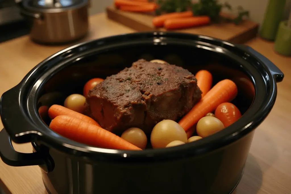 Fresh ingredients for roasting, including beef, herbs, and spices.