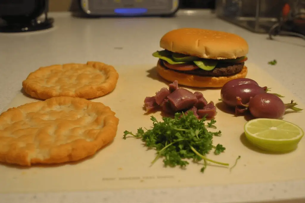 Homemade Double Big Mac and ingredients