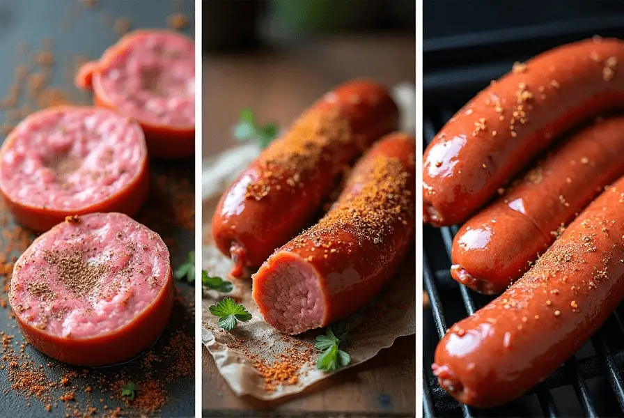 Sausage being cured and smoked in a home smoker.