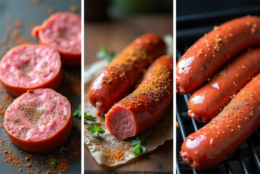 Sausage being cured and smoked in a home smoker.