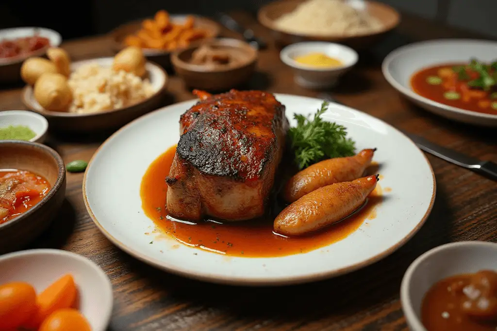 A comparison of perfectly roasted and overcooked meats.