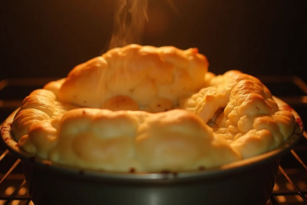 Popovers baking in an oven to golden perfection.