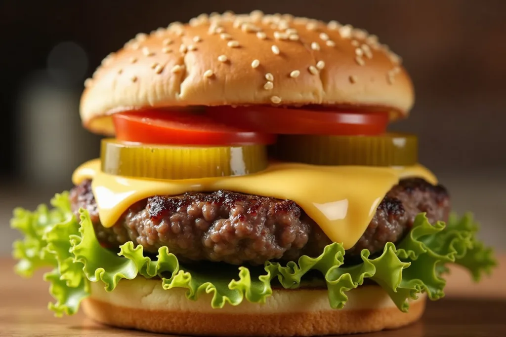 Burger with melted white American cheese.