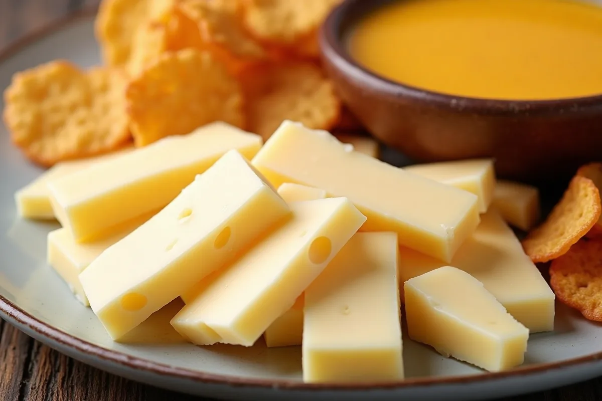 White American cheese slices and dip.