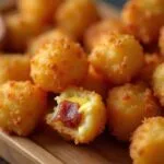 Golden bacon and Cheese-Stuffed Tater Tots on a platter.