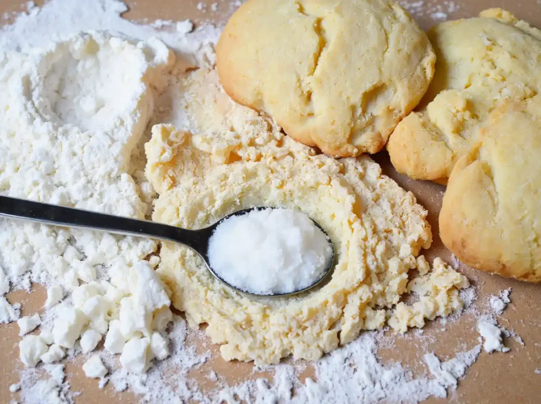 Ingredients for homemade pancake mix on a kitchen counter.