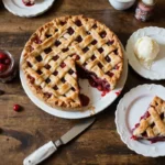 ThA golden-brown homemade cherry pie with a lattice crust and a scoop of vanilla ice cream.e Best Homemade Cherry Pie Recipe – Sweet & Flaky!