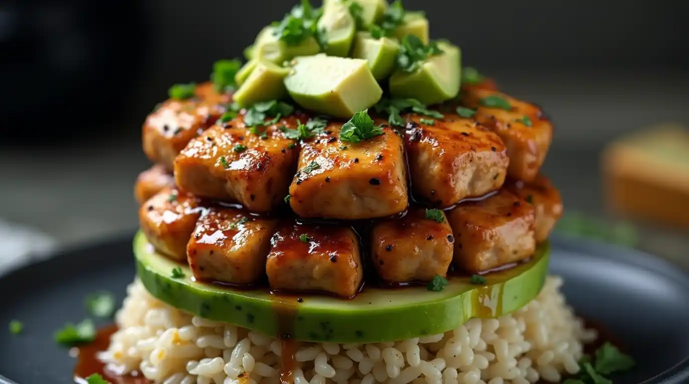 Easy Honey Lime Chicken Avocado Rice Stack (30-Minute Dinner!)