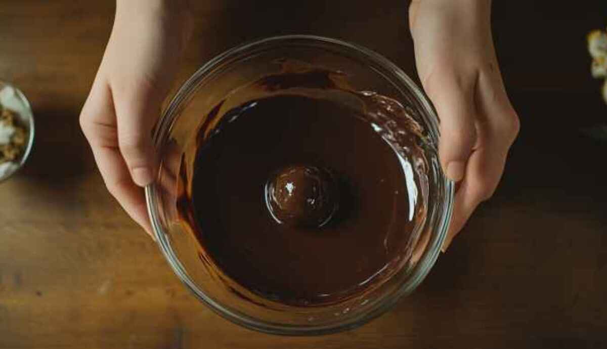 Dipping Butterfinger balls into melted chocolate