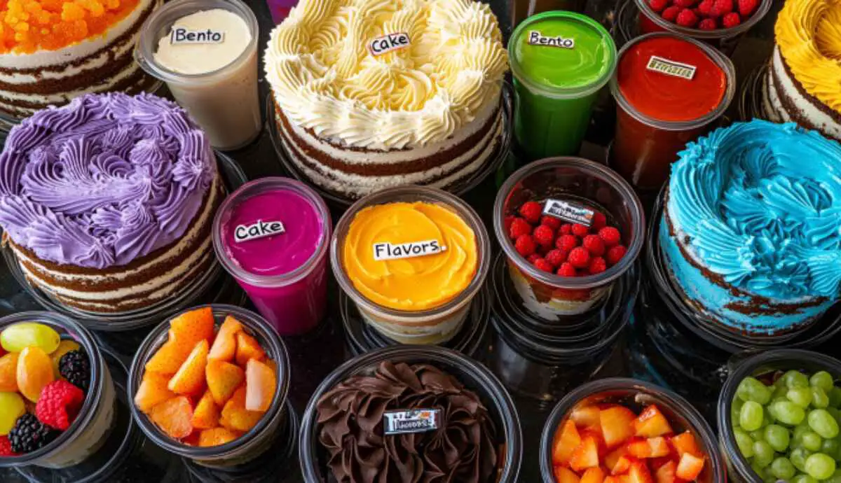 Bento cake ingredients and fillings displayed for decorating