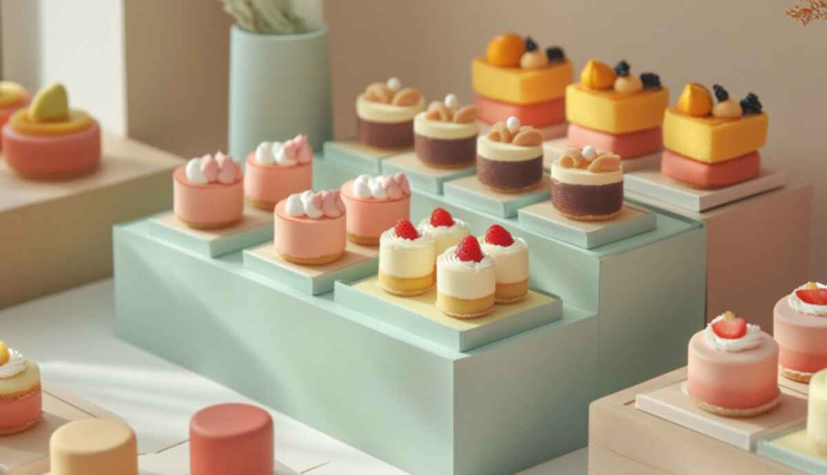 Korean bakery shelf displaying boxed bento cakes