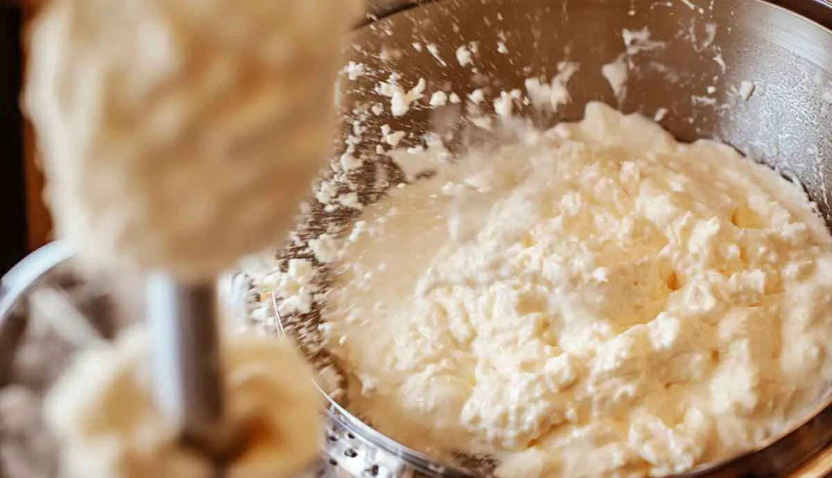 Whipped feta cheese blended in a food processor with olive oil and lemon