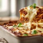 Comforting Pasta Al Forno Dish With A Golden Brown Cheese Crust And Fresh Basil.